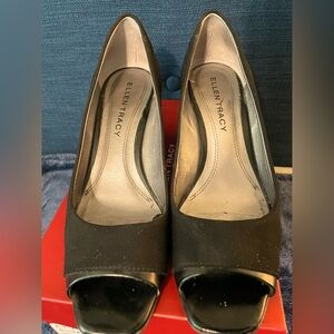 Ellen Tracy Rudy, Black Peep Toe Wedge Heel | Size 6.5 M